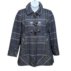 Guess Duffle Coat Women XL Blue Plaid ASO Elena Gilbert Vampire Diaries Y2K Wool